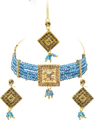 Shining Jewel Brass Gold-plated Blue Jewellery Set(Pack of 1)