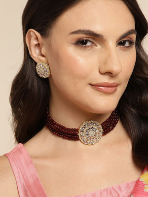 ANOUK Brass Gold-plated Maroon Jewellery Set(Pack of 1)