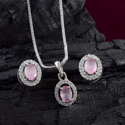 Admier Brass Sterling Silver Pink Jewellery Set(Pack of 1)