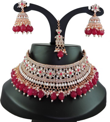 VATSALYA creation Alloy Gold-plated Ruby Red Jewellery Set(Pack of 1)