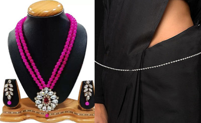 Weldecor Metal Gold-plated Pink Jewellery Set(Pack of 1)