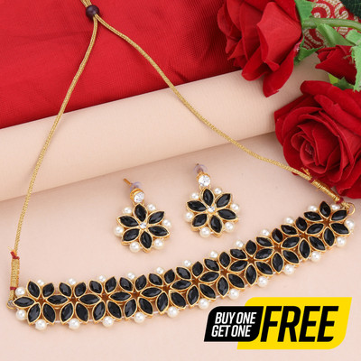 SILVER SHINE Alloy Gold-plated Black Jewellery Set(Pack of 1)