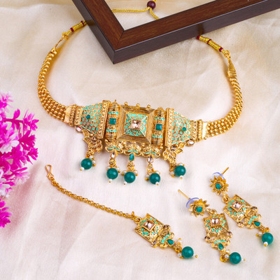 SHIV SHAKTI JEWELLERS Alloy Gold-plated Green Jewellery Set(Pack of 3)