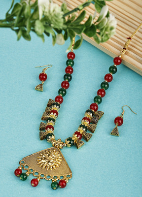 DEGHLAM Alloy Gold-plated Red, Green Jewellery Set(Pack of 3)