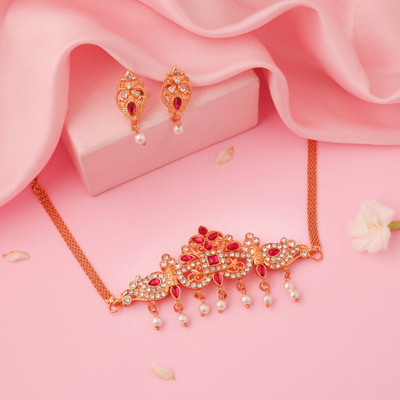 LYRISS Brass Silver Pink Jewellery Set(Pack of 1)