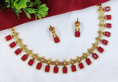 Manmohini Alloy Gold-plated Red Jewellery Set(Pack of 1)