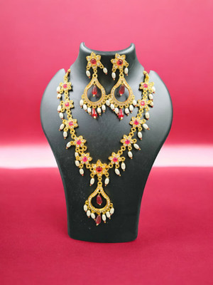 Mk Jewellery Alloy Gold-plated Red Jewellery Set(Pack of 2)