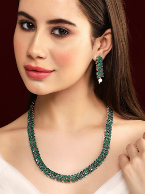 RUBANS Brass Rhodium Green Jewellery Set(Pack of 2)