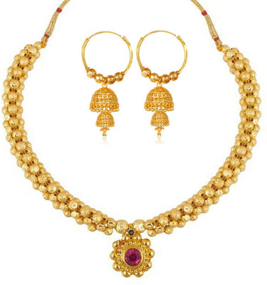 Heer Collection Brass, Copper, Dori, Alloy Gold-plated Gold, Maroon, Ruby Red Jewellery Set(Pack of 1)
