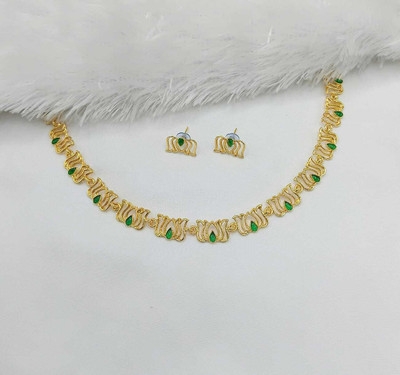 RAHUL TRADERS Alloy Gold-plated Green, Gold Jewellery Set(Pack of 1)