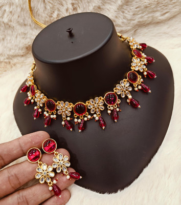 Dado sutho Alloy Gold-plated Maroon Jewellery Set(Pack of 1)