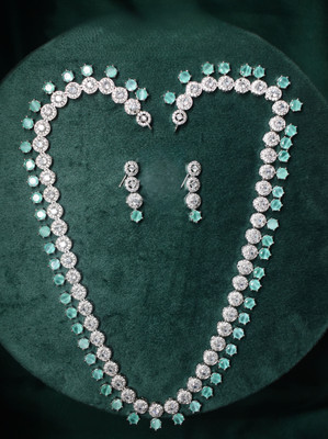 gvg Alloy Rhodium Green Jewellery Set(Pack of 2)