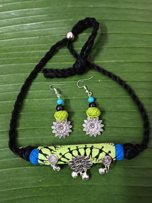 Soundarya boutique Fabric, Oxidised Silver Green, Blue, Silver Jewellery Set(Pack of 1)