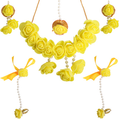 TheQueenVibes Fabric Yellow Jewellery Set(Pack of 1)