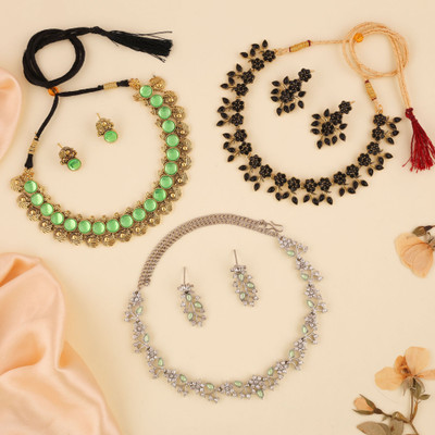 Dressberry Brass Gold-plated Multicolor Jewellery Set(Pack of 3)