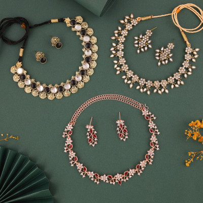 brado jewellery Brass Gold-plated Gold, White, Black Jewellery Set(Pack of 3)