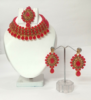 AMHRIK IMITATION Brass Red, Gold, Pink Jewellery Set(Pack of 1)
