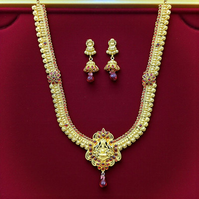 Aroras Bridal & Fashion Jewellery Brass Gold-plated Maroon Jewellery Set(Pack of 1)