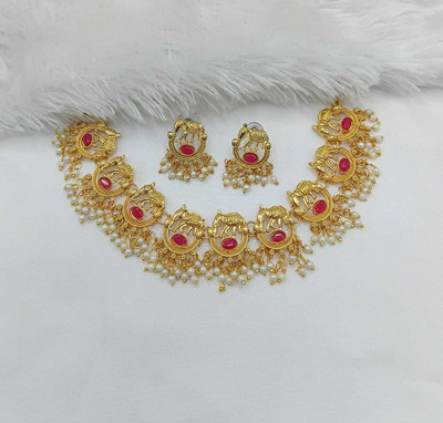 RAHUL TRADERS Alloy Gold-plated Red Jewellery Set(Pack of 1)