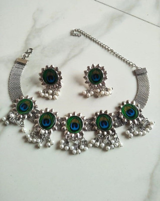 JMBW INTERNATIONAL Alloy Silver Silver, Blue, Green Jewellery Set(Pack of 1)