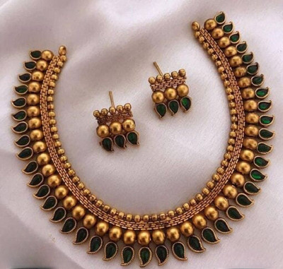 shreelaxmicreation Alloy Gold-plated Green, Gold Jewellery Set(Pack of 1)
