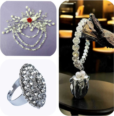 GLAMZY JEWELS Alloy Silver Jewellery Set(Pack of 3)