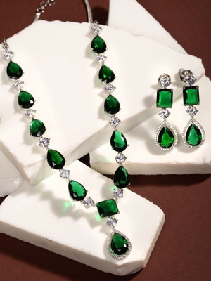Zoey Alloy Silver Silver, Green Jewellery Set(Pack of 3)