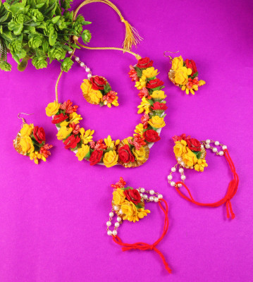 jailaxmi creation Fabric Red, Yellow, White Jewellery Set(Pack of 1)