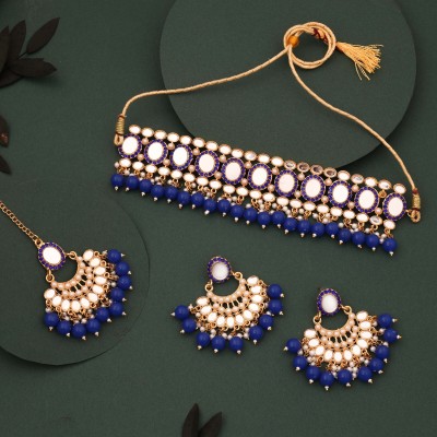 Divastri Brass Gold-plated Gold, White, Blue Jewellery Set(Pack of 1)