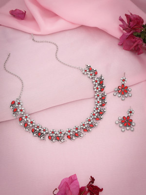 Sangria Brass Gold-plated Silver, Red Jewellery Set(Pack of 1)