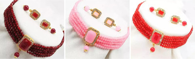 Ronak Fashion Alloy Gold-plated Maroon, Pink, Red Jewellery Set(Pack of 3)