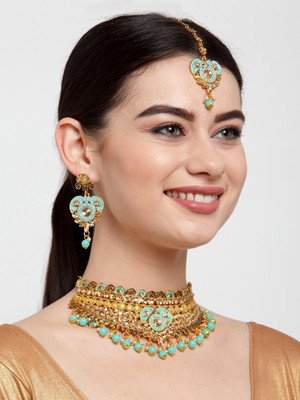 Anika's Creation Alloy Gold-plated Green Jewellery Set(Pack of 1)