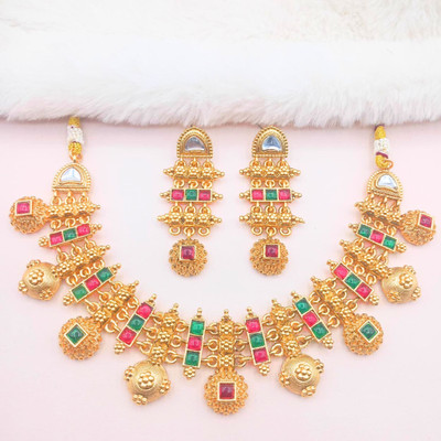 NANDAI Alloy Gold-plated Gold, Red Jewellery Set(Pack of 1)