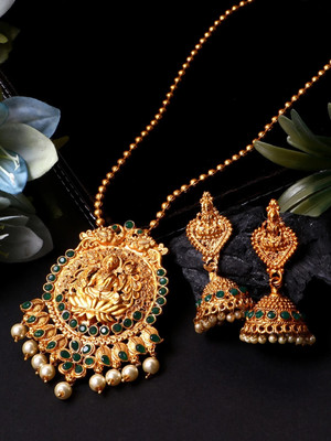 Anika's Creation Brass Gold-plated Green Jewellery Set(Pack of 1)