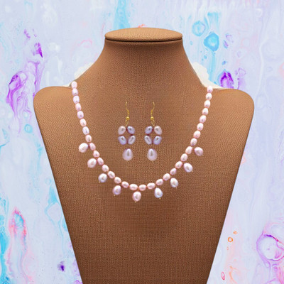 DD Pearls Mother of Pearl Gold-plated Pink Jewellery Set(Pack of 1)