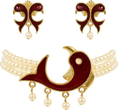 Noya Alloy Gold-plated Red Jewellery Set(Pack of 1)
