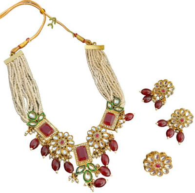 MARWARI TRADERS Brass Gold-plated Red Jewellery Set(Pack of 1)