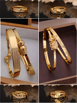 ANOUK Brass Diamond Gold-plated Ring Bangle(Pack of 6)