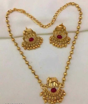 PSM Brass, Copper Gold-plated Red Jewellery Set(Pack of 1)