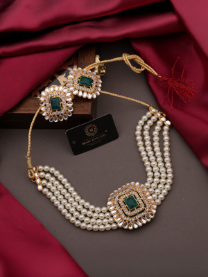 brado jewellery Brass Gold-plated White Jewellery Set(Pack of 1)