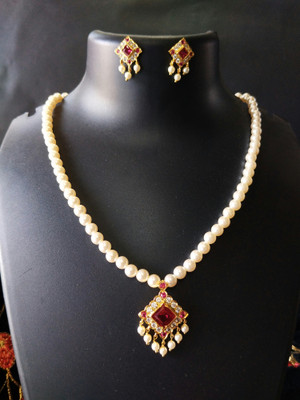 WANGADEZ Brass, Copper Gold-plated Ruby Red Jewellery Set(Pack of 3)