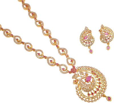 Pretty Queen Brass, Copper Gold-plated Gold, White, Pink Jewellery Set(Pack of 2)