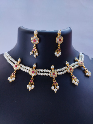 WANGADEZ Brass, Mother of Pearl Gold-plated Pink Jewellery Set(Pack of 3)