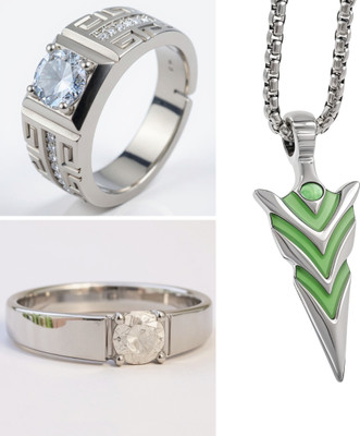 KURMASHOP Stainless Steel Sterling Silver Silver, White, Green Jewellery Set(Pack of 3)