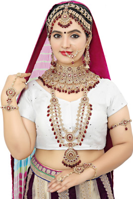 KKIMITATION Alloy Gold-plated Maroon, Gold Jewellery Set(Pack of 1)