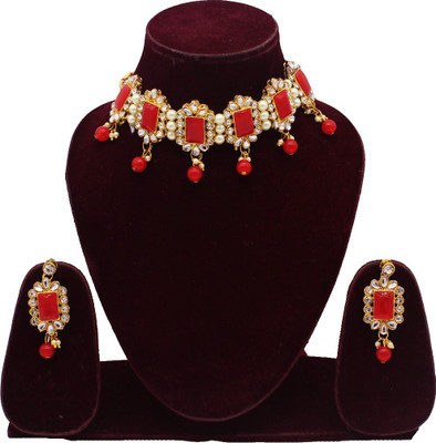 BELLACRAZE Metal, Stone Gold-plated Gold, Red Jewellery Set(Pack of 1)