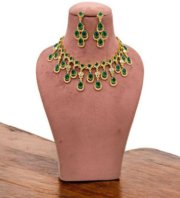 parth fancy artificial Alloy Gold-plated Green Jewellery Set(Pack of 1)