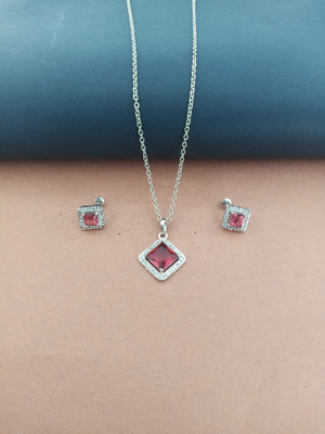 Aviate Alloy Rhodium Pink Jewellery Set(Pack of 1)