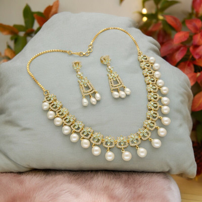 Sri Jagdamba Pearls Mother of Pearl Gold-plated White Jewellery Set(Pack of 1)