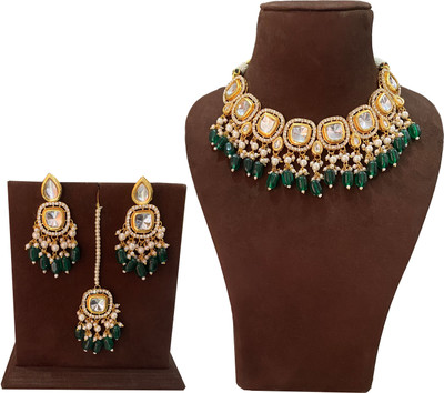 NUHA TRADERS Metal, Glass, Alloy Gold-plated Green Jewellery Set(Pack of 4)